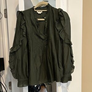 Zadig & Voltaire Dark Green Ruffle Blouse